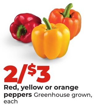 Red, yellow or orange peppers