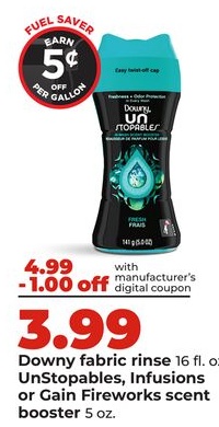 Downy fabric rinse 16 fl. oz., UnStopables, Infusions or Gain Fireworks scent booster 5 oz.