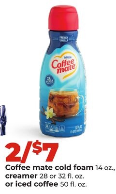 Coffee mate cold foam 14 oz., creamer 28 or 32 fl. oz. or iced coffee 50 fl. oz.
