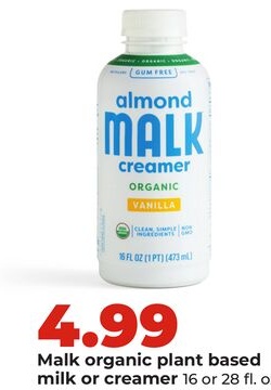 Malk organic plant based milk or creamer