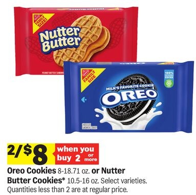 Oreo Cookies 8-18.71 oz. or Nutter Butter Cookies 10.5-16 oz.