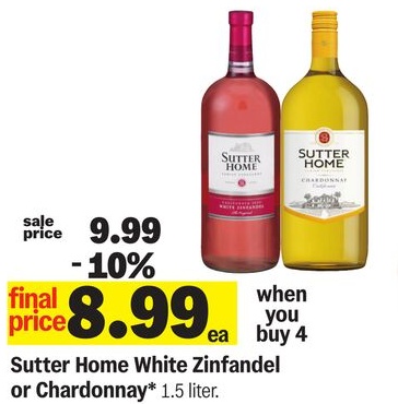 Sutter Home White Zinfandel or Chardonnay*