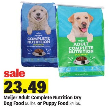 Meijer Adult Complete Nutrition Dry Dog Food 50 lbs. or Puppy Food 34 lbs.