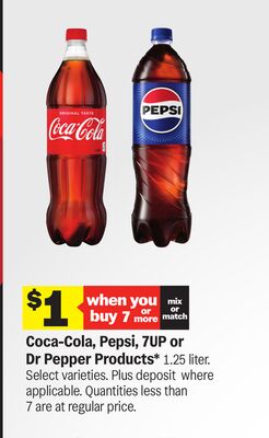 Coca-Cola, Pepsi, 7UP or Dr Pepper Products*