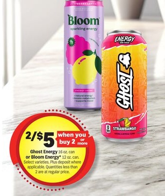 Ghost Energy 16 oz. can or Bloom Energ* 12 oz. can.