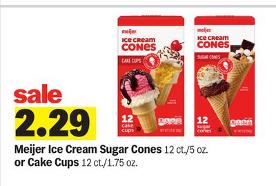 Meijer Ice Cream Sugar Cones 12 ct./5 oz. or Cake Cups 12 ct./1.75 oz.