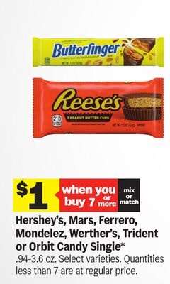 Hershey's, Mars, Ferrero, Mondelez, Werther's, Trident or Orbit Candy Single