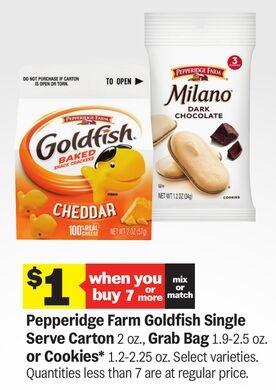 Pepperidge Farm Goldfish Single Serve Carton 2 oz., Grab Bag 1.9-2.5 oz. or Cookies 1.2-2.25 oz.