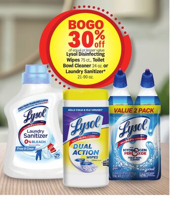 Lysol Disinfecting Wipes 75 ct., Toilet Bowl Cleaner 24 oz. or Laundry Sanitizer* 21-90 oz.