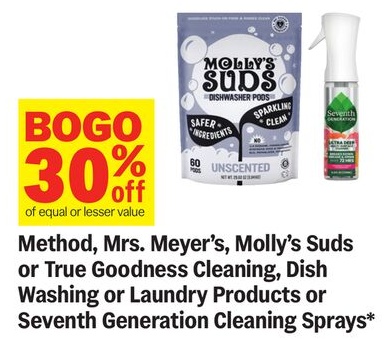 Method, Mrs. Meyer's, Molly's Suds or True Goodness Cleaning, Dish Washing or Laundry Products or Seventh Generation Cleaning Sprays*