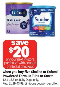 Similac or Enfamil Powdered Formula Tubs or Cans*