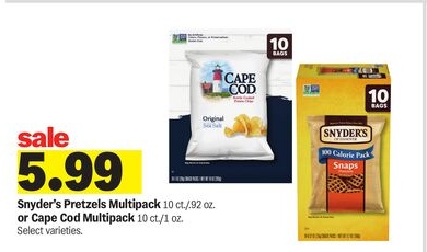 Snyder's Pretzels Multipack 10 ct./. 92 oz. or Cape Cod Multipack 10 ct./1 oz.
