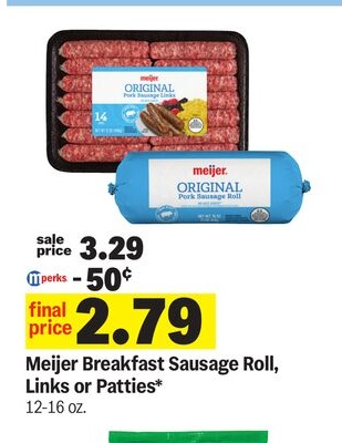 Meijer Breakfast Sausage Roll, Links or Patties*