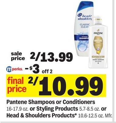 Pantene Shampoos or Conditioners 16-17.9 oz. or Styling Products 5.7-8.5 oz. or Head & Shoulders Products 10.6-12.5 oz.