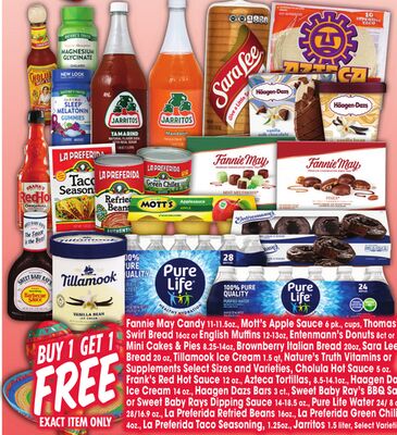 Fannie May Candy 11-11.5 oz., Mott's Apple Sauce 6 pk., cups, Thomas' Swirl Bread 16 oz or English Muffins 12-13 oz, Entenmann's Donuts 8 ct or Mini Cakes & Pies 8.25-14 oz, Brownberry Italian Bread 20 oz, Sara Lee Bread 20 oz