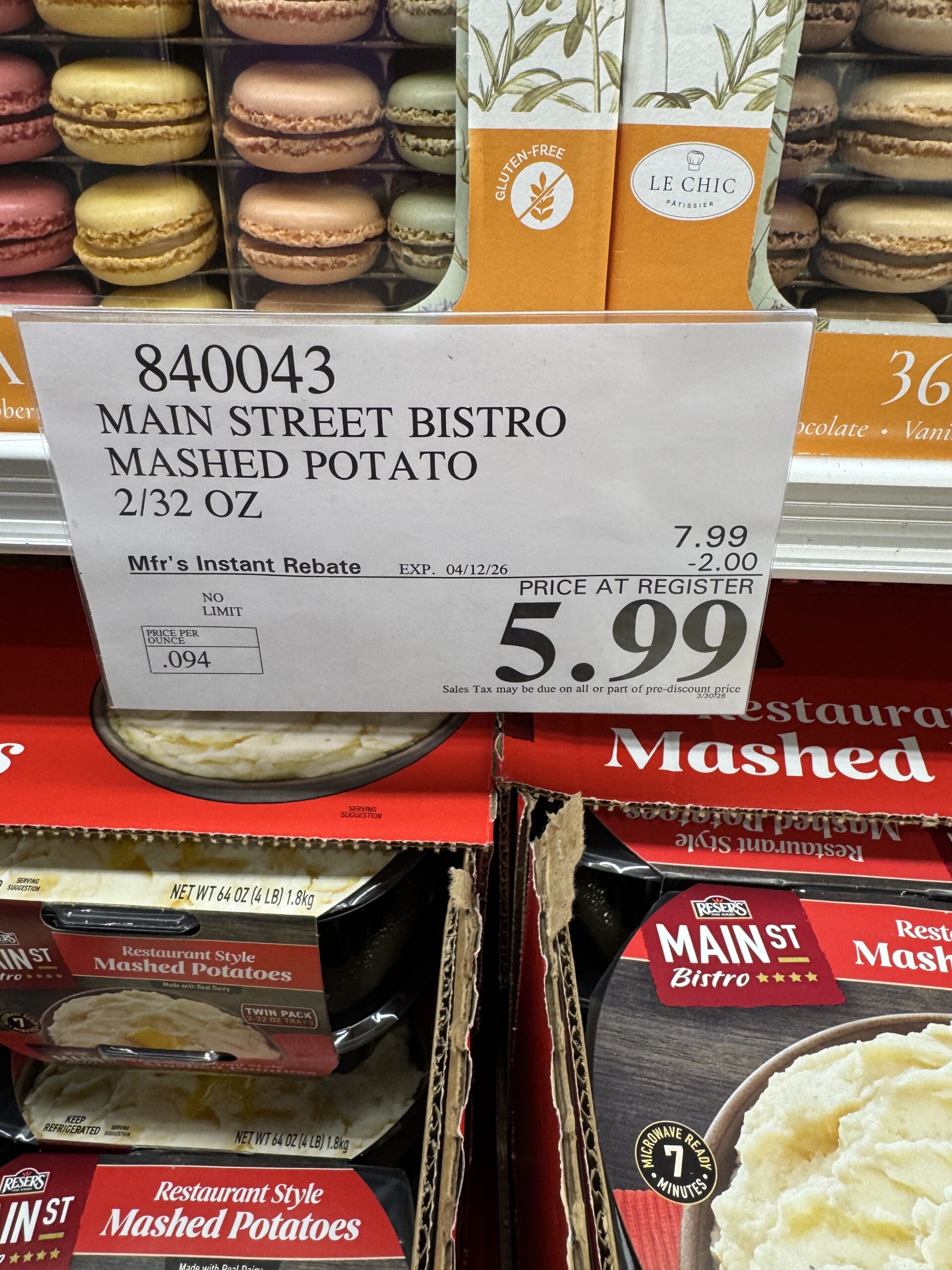 Reser's Main St Bistro Mashed Potatoes - price tag