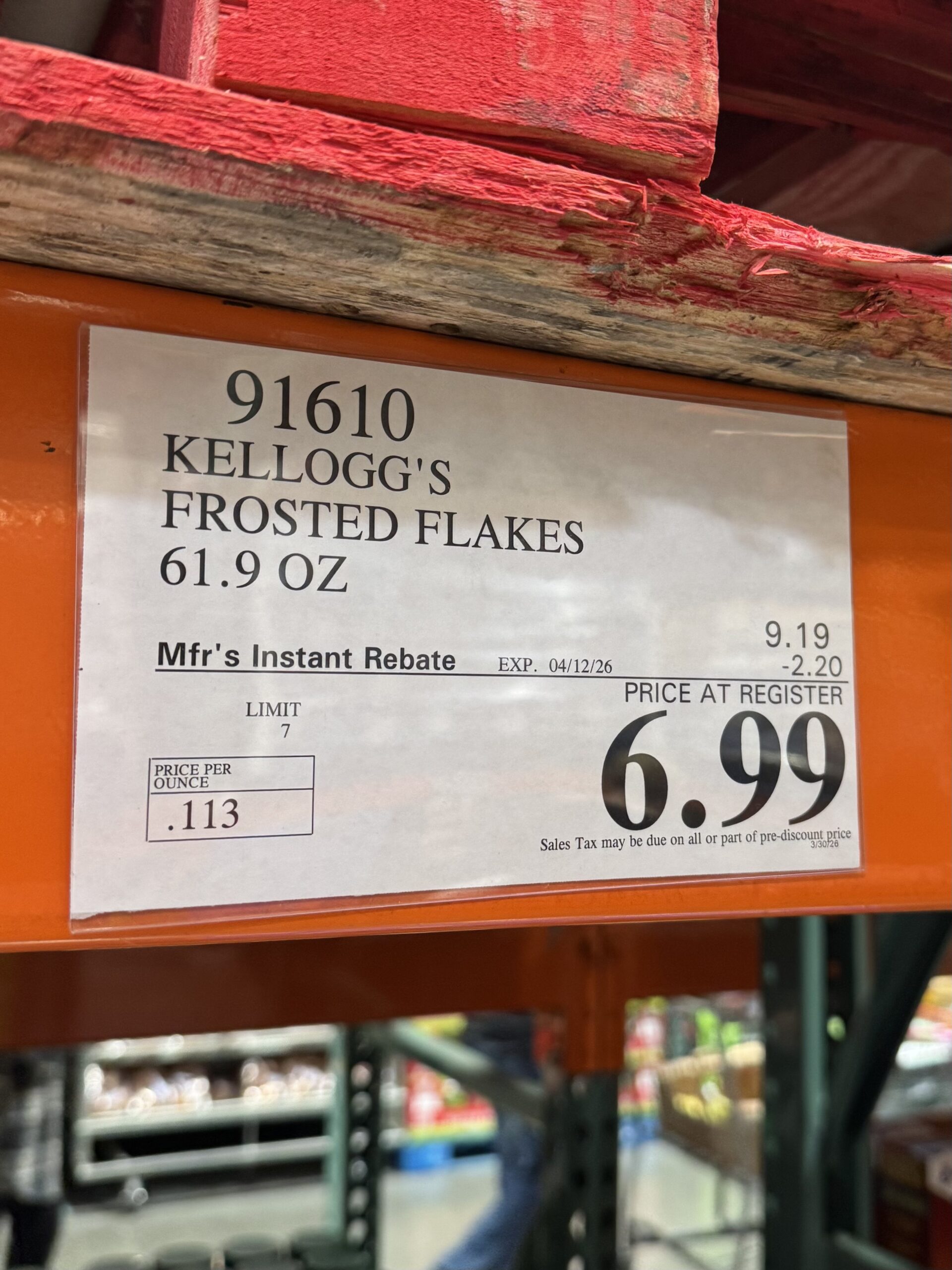 Kellogg's Frosted Flakes - price tag