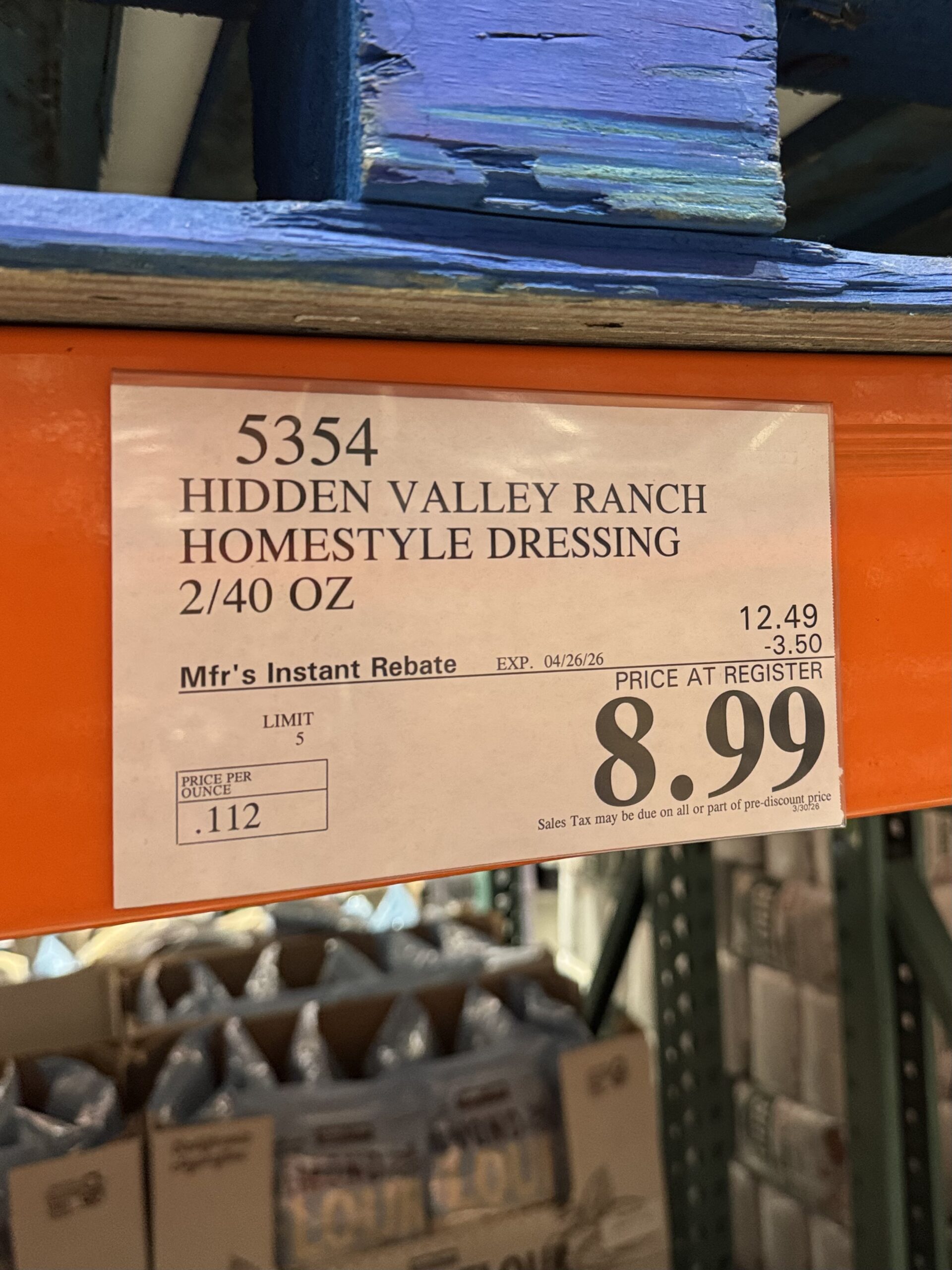 Hidden Valley Original Ranch Homestyle Dressing - price tag
