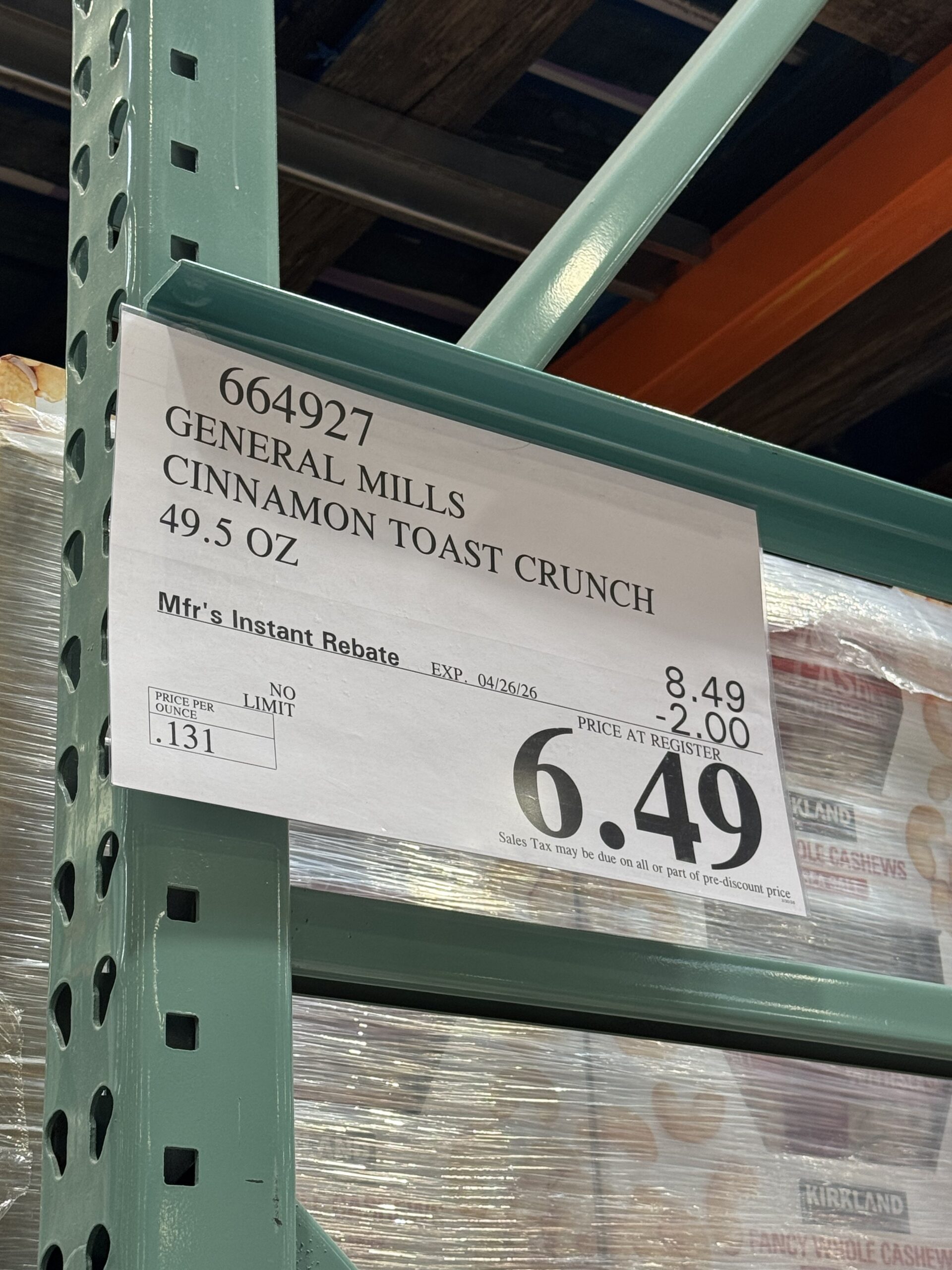 General Mills Cinnamon Toast Crunch - price tag
