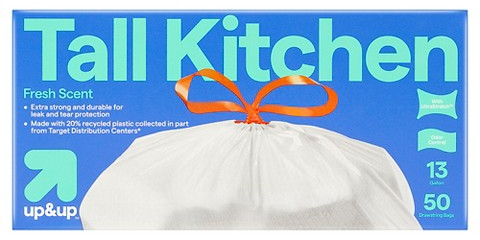 up&up tall kitchen 150-ct. 13-gallon drawstring trash bags