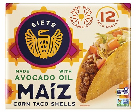 Siete taco shells, salsa, beans & seasoning