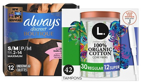 Select menstrual & adult care items