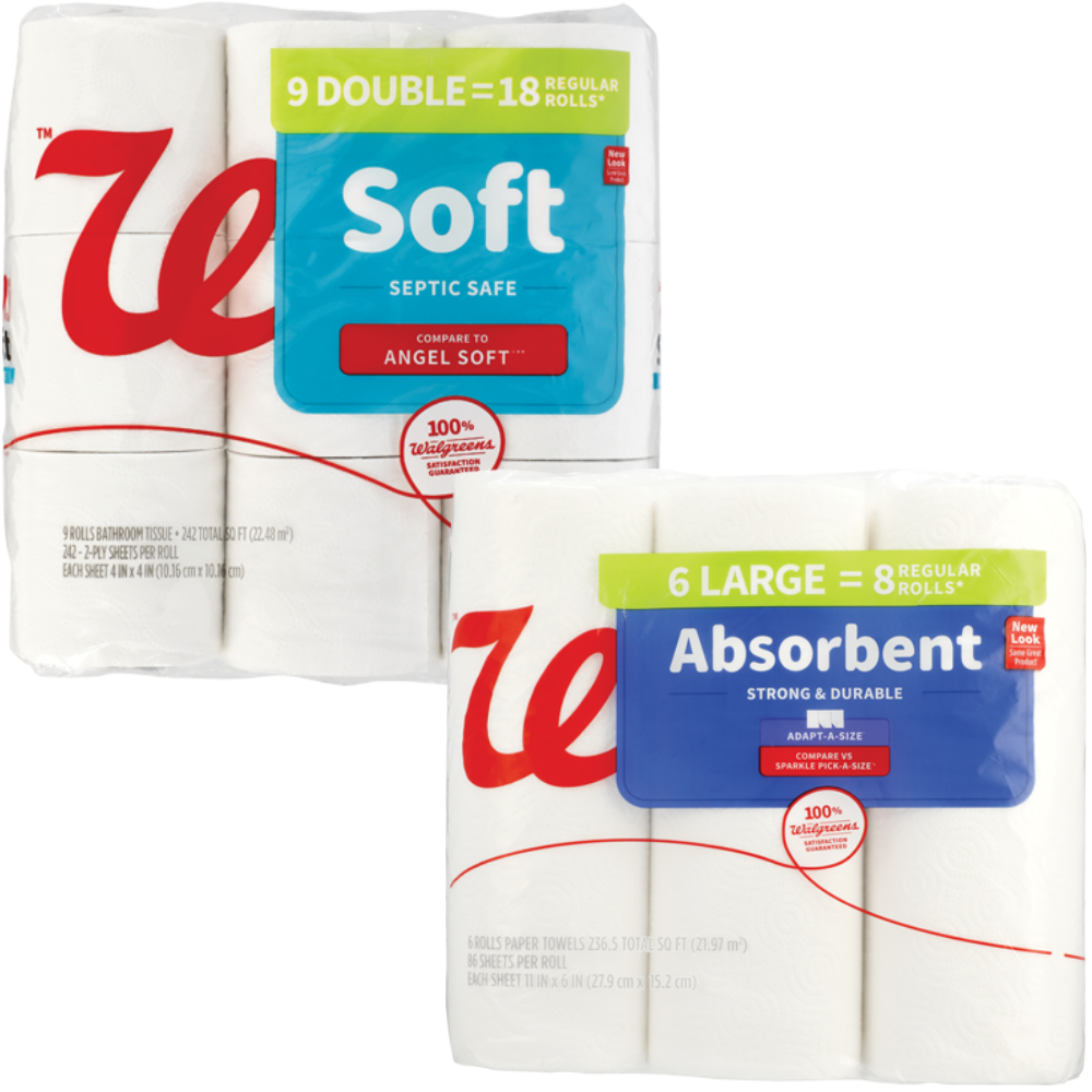 Walgreens Bath Tissue or Paper Towels, 6 or 9 rolls