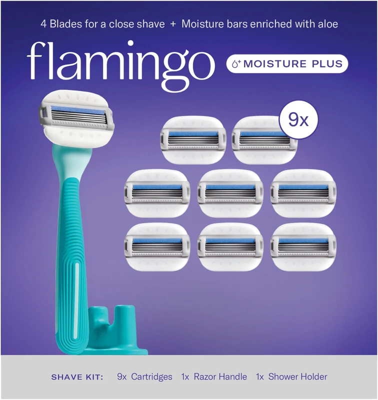 Flamingo by Harry's Moisture Plus Razor Set 9 Cartridges + 1 Handle