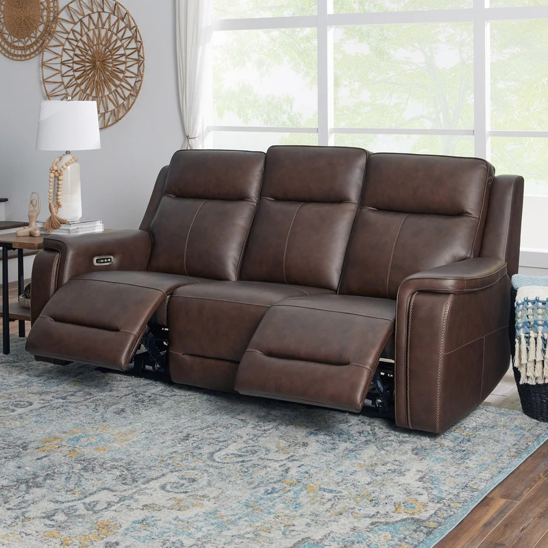 Flexsteel Griffin Italian Leather Power Reclining Sofa with Power Headrests