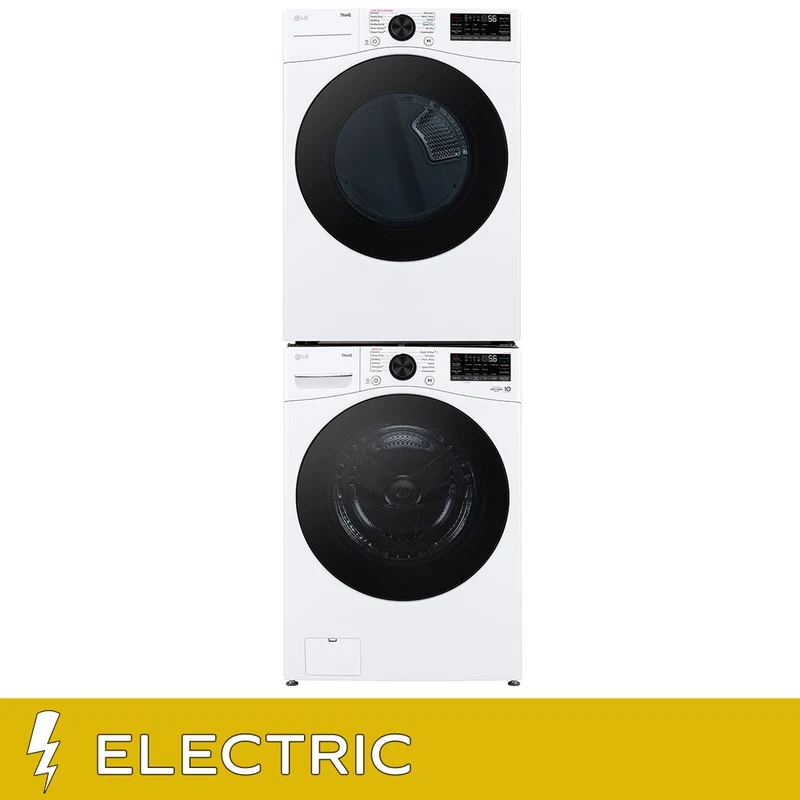 LG 4.5 cu. ft. Front Load Washer with TurboWash 360 and 7.4 cu. ft. ELECTRIC Dryer with TurboSteam and Built-In Intelligence with Stacking Kit