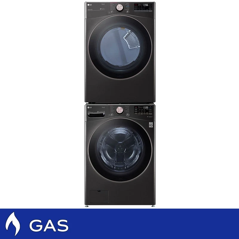 LG 4.5 cu. ft. Front Load Washer with TurboWash 360° and 7.4 cu. ft. GAS Dryer with TurboSteam and Built-In Intelligence with Stacking Kit