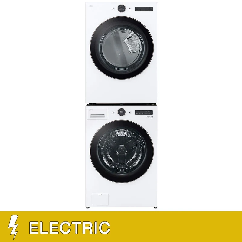 LG 5.0 cu. ft. Mega Capacity Smart Front Load Washer with TurboWash 360 and 7.4 cu. ft. ELECTRIC Dryer with AI Sensor Dry and TurboSteam with Stacking Kit