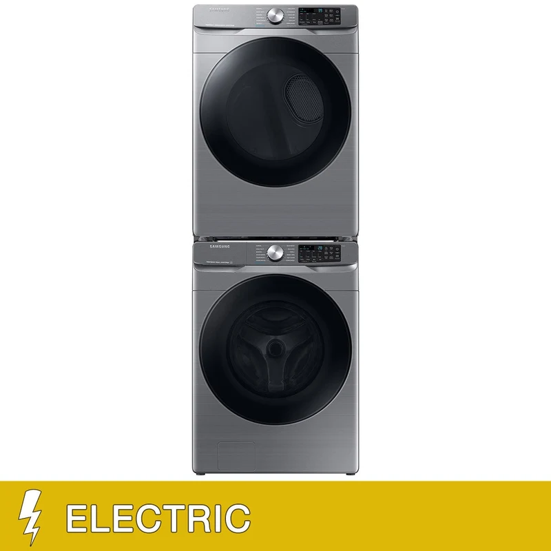 Samsung 4.5 cu. ft. Large Capacity Smart Front Load Washer with Super Speed Wash and 7.5 cu. ft. Smart ELECTRIC Dryer with Stacking Kit