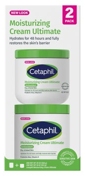 Cetaphil Moisturizing Cream Ultimate with Prebiotic Aloe, Very Dry to Dry Sensitive Skin, 20 oz + 16 oz, 2-pack