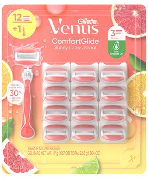 Gillette Venus Comfort Glide Sunny Citrus, 1 Razor + 12 Cartridges Gel