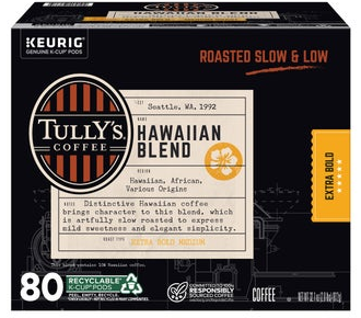 Tully's Coffee Hawaiian Blend K-Cups Pods, 80-count
