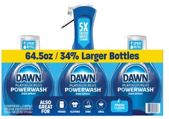 Dawn Platinum Plus Powerwash Dish Soap Spray, Fresh Clean, 1 Starter Kit + 2 Refills