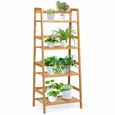 Costway Four-Tier Bamboo Ladder Shelf - $45.99