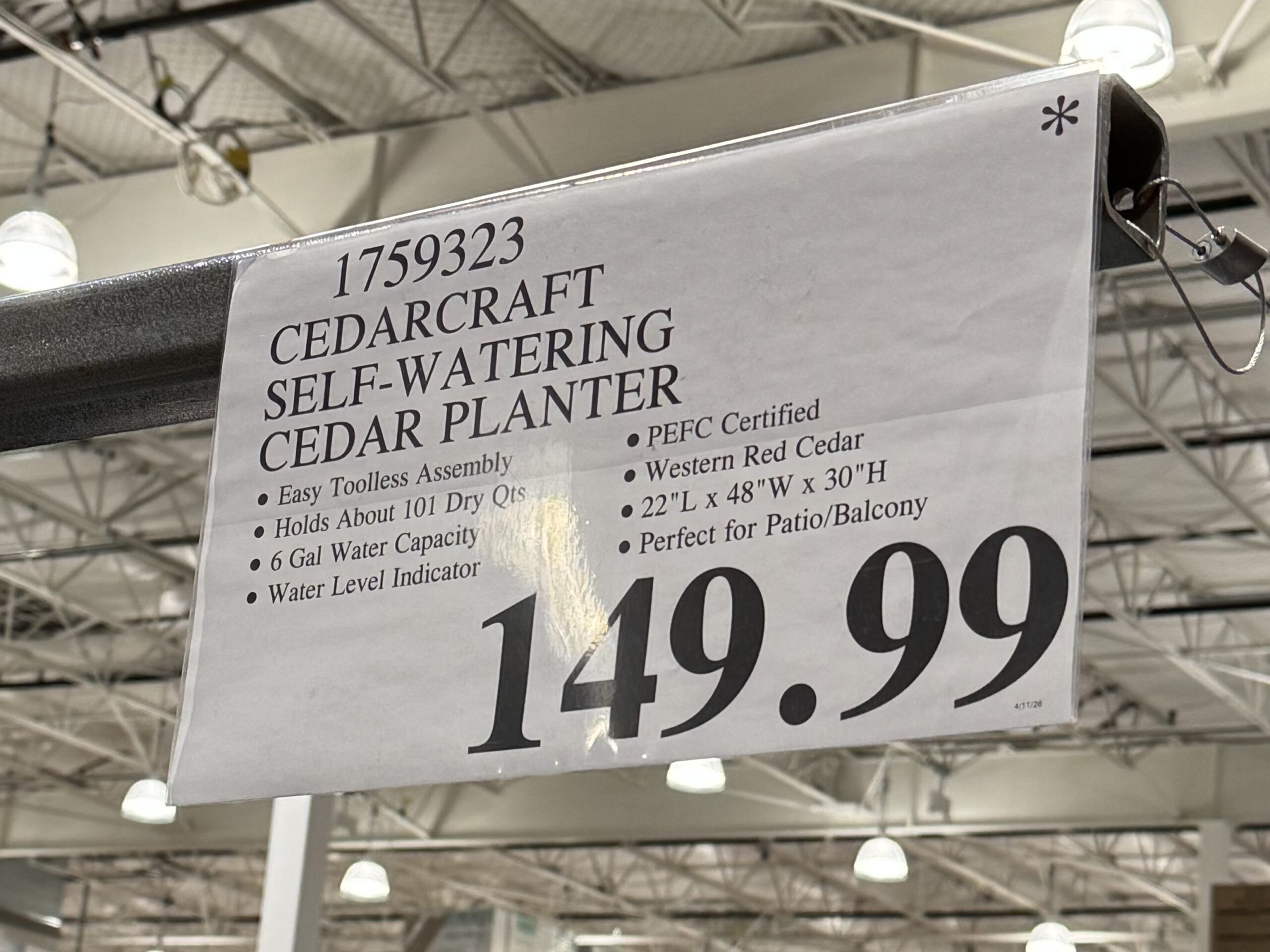 Cedarcraft Self-Watering Cedar Planter - price tag