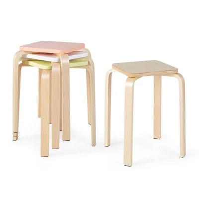 Costway Colorful Square Wood Stools (4-Piece Set) - $75
