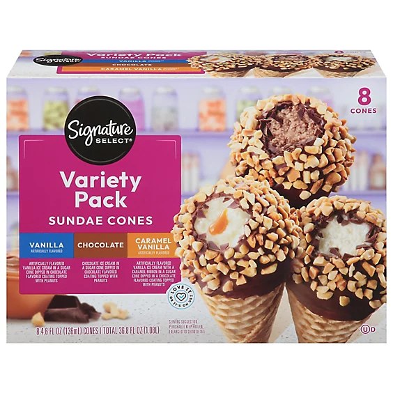 Signature Select Ice Cream Sundae Cones or Novelties ~$8.49 variety pack