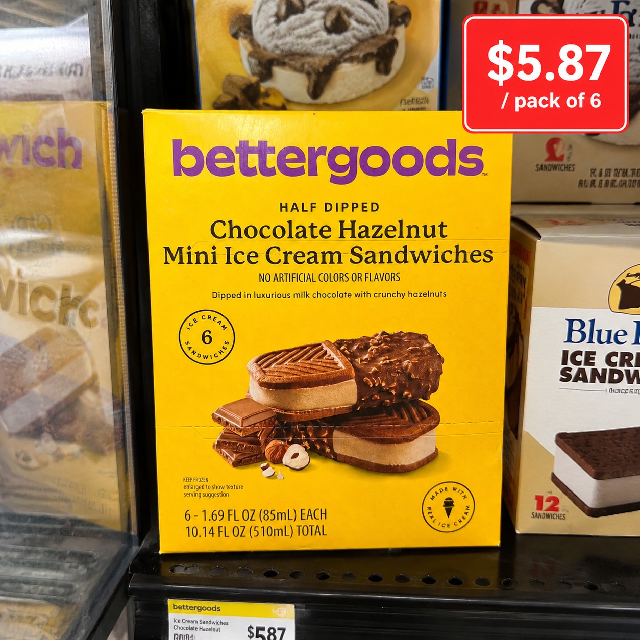 bettergoods HALF DIPPED Chocolate Hazelnut Mini Ice Cream Sandwiches