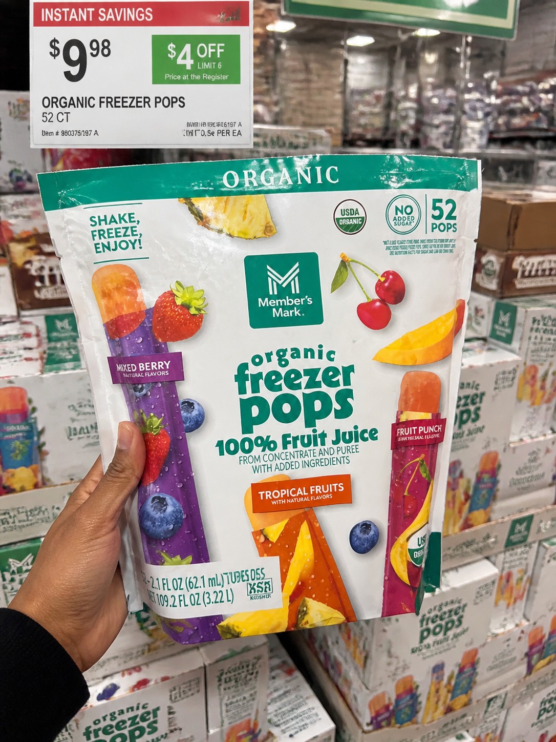 Member's Mark organic freezer pops 100% Fruit Juice