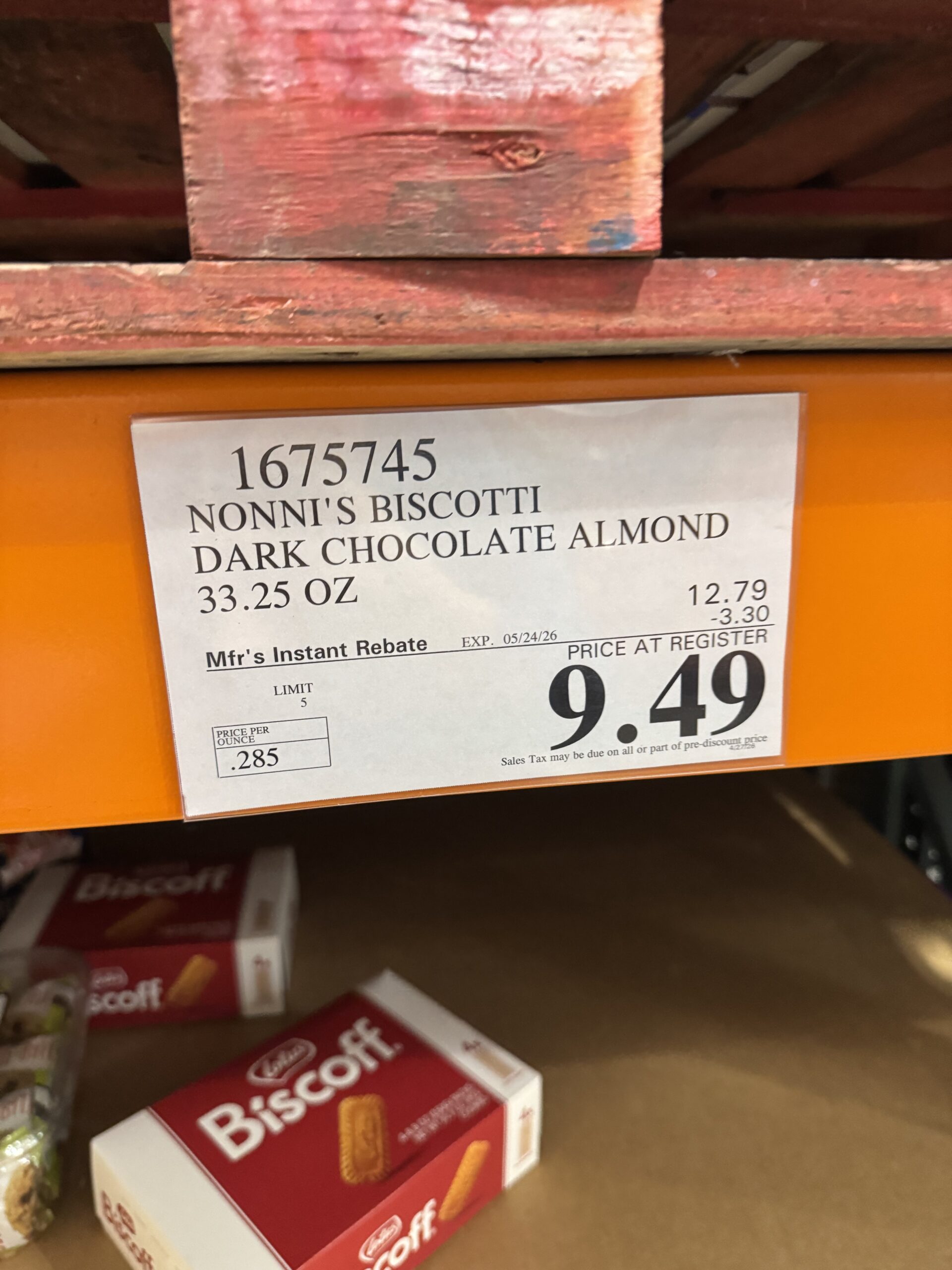 Nonni's Almond Dark Chocolate Biscotti - price tag