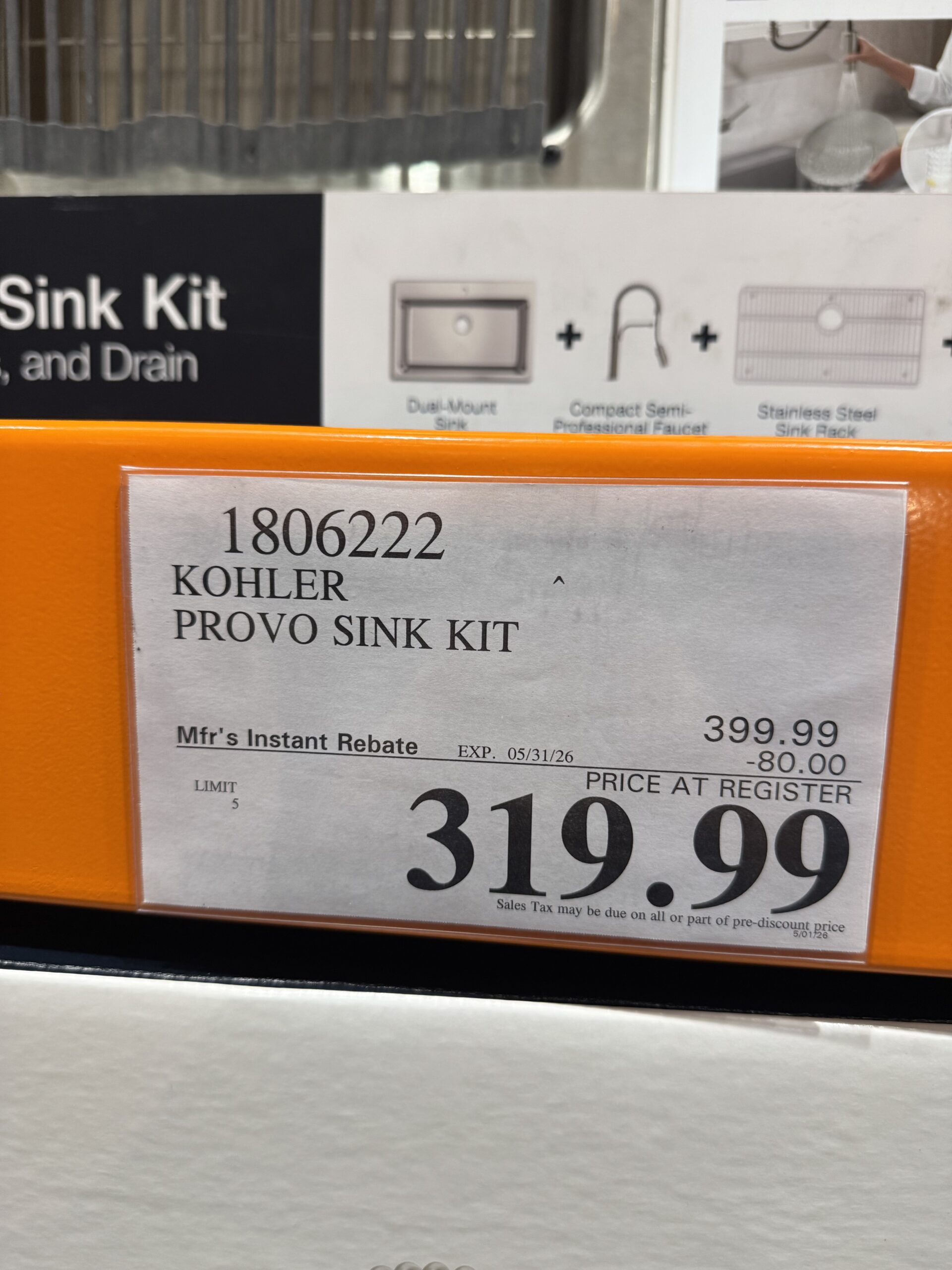 Kohler Provo Kitchen Sink Kit - price tag