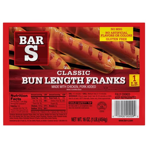 Bar S Bun Length Franks Hot Dogs - Classic: $1.97 - $1.77