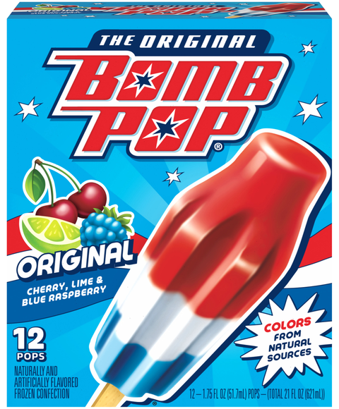 Bomb Pop Original Cherry Lime & Blue Raspberry Ice Pops - 12 ct