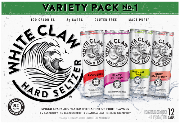 White Claw Hard Seltzer Variety Lime Raspberry Grapefruit Cherry - 12 pk