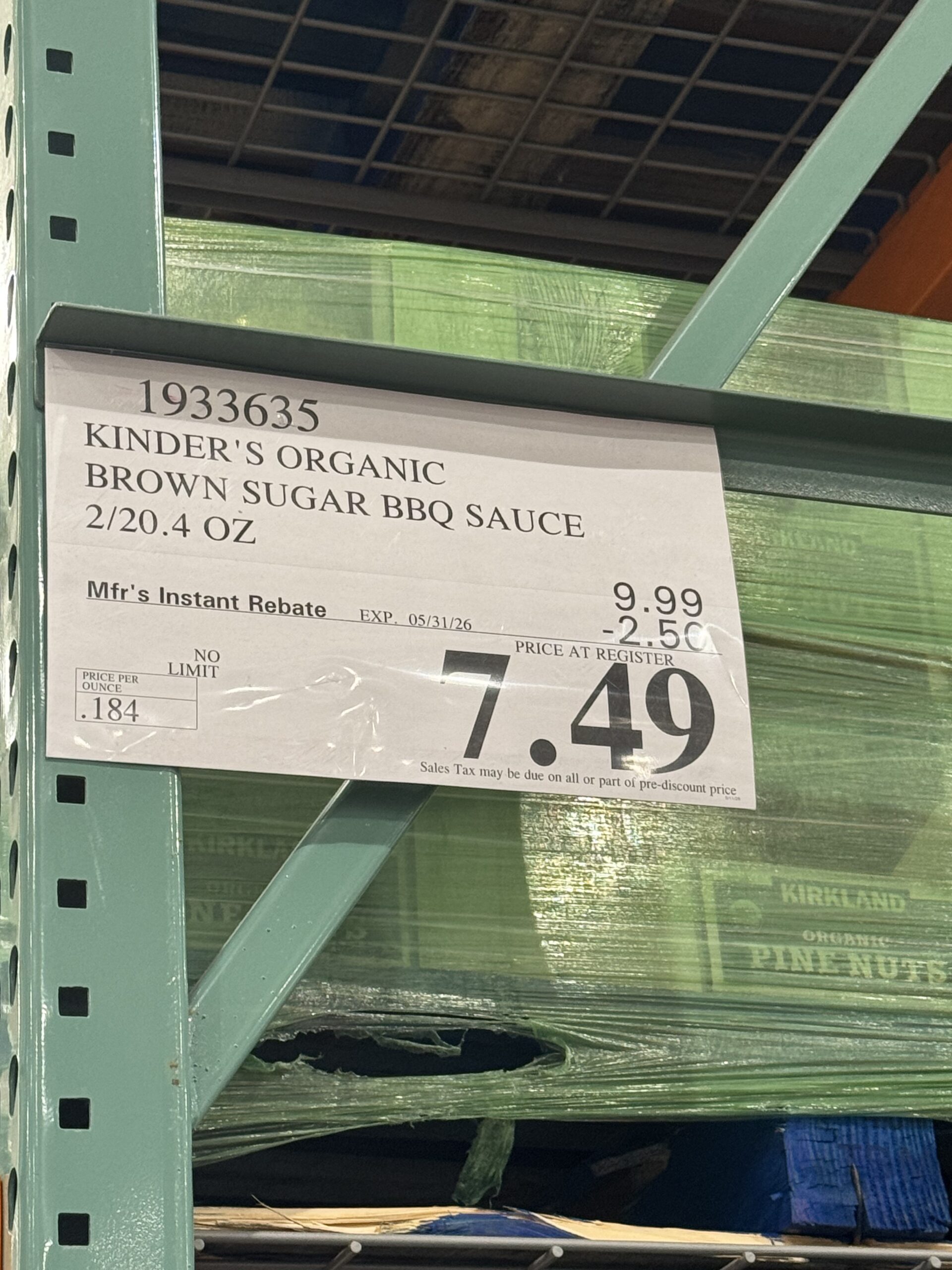 Kinder's Hickory Brown Sugar BBQ Sauce - price tag