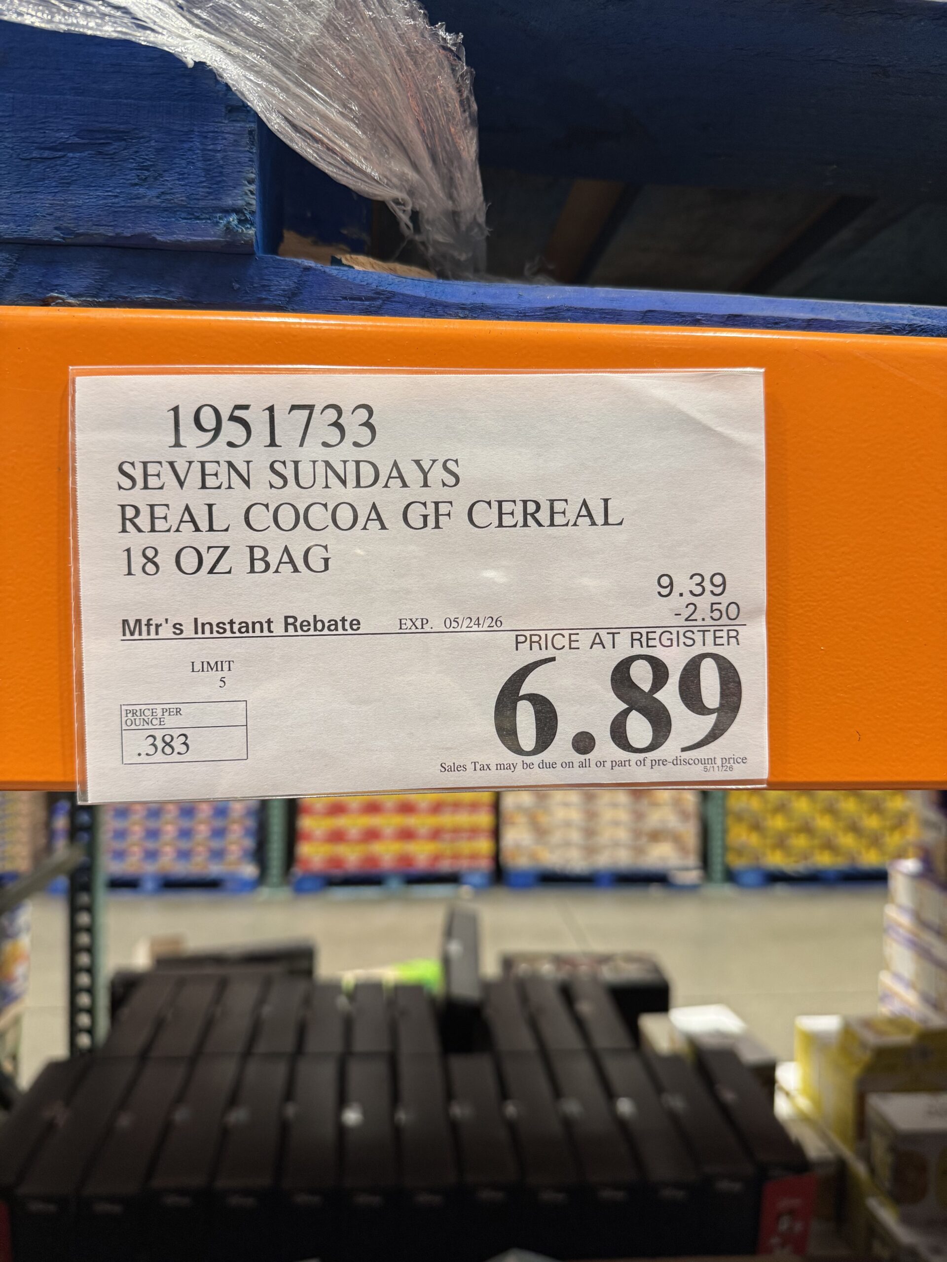 Seven Sundays Real Cocoa Sunflower Cereal - price tag